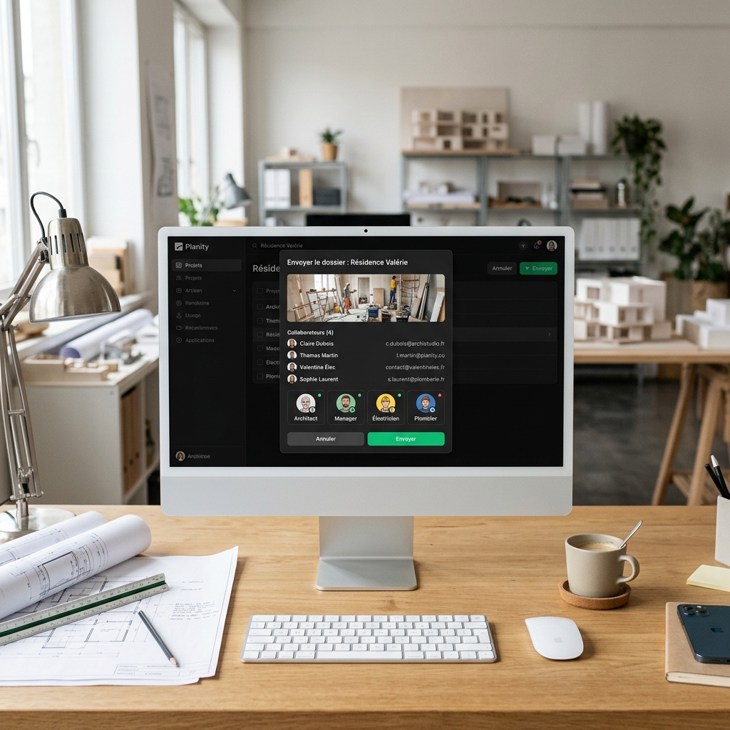 Planity sur iMac dans un bureau d'architecte
